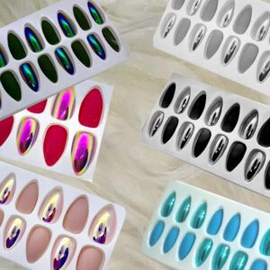 24 Pcs - Artificial Matte and Mirror Nails Set - Almond Shape False _Fake Nails - Nail Art For Girls